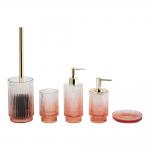 Ombre orange glass modern bath accessories with round shape and ribbed vertical stripe bathroom soap set toilet brushes soap dish for bathroom for sale