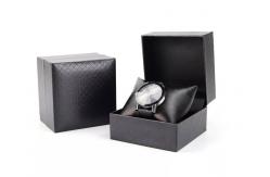 China PU leather Custom Watch Box Packaging black Stripe Elegant supplier