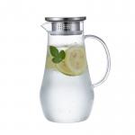 Hand Blown 1400ml Glass Water Pitcher Transparent Beverage Juice Carafe for sale