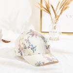 Six Panels Metal Patch Curve Brim Baseball Cap Floral Pattern
