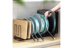 China Black Metal Adjustable Pot And Pan Organizer Rack For Cabinet supplier
