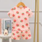 140cm 135cm Height Summer Pyjama Sets / Silk Sleep Set Strawberry Pattern for sale