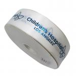 Personalized Custom Polyester Satin Ribbon With Blue Foil Logo – Luxury Branding Ribbon for sale