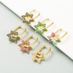 Colorful Diamond Star Pendant Hoop Charm Earrings 18k Gold Plated Zircon for sale