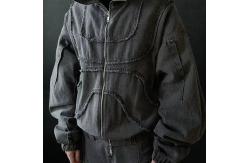 China Custom Washed Denim Hoodie Jacket Reverse Stitch Face Masked Ninja Zip Up Hoodie supplier
