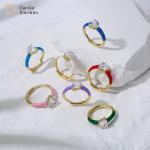 Enamel Heart Diamond Rings , Opening Adjustable Zircon Love Heart Band Ring for sale