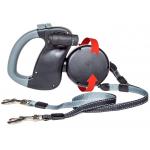 Double Extendable Dog Lead With Reflective Leads For Safety Black & Gray for sale