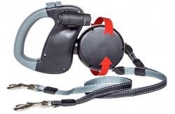 China Double Extendable Dog Lead With Reflective Leads For Safety Black & Gray supplier