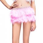 Double Layer Skirt / Fabulous Feather Mini Skirt With Rhinestones Waist Band