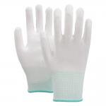 13 Gauge Lightweight Polyester Durable White PU Coated Work Gloves For Assembly Handling for sale