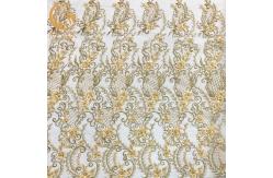 China 20% Nylon 3D Applique Heavy Beaded Lace Fabric With Floral Pattern supplier