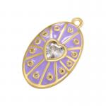 Zircon Oval Enamel Heart Pendant Gold Plated Charms OEM