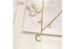 China Gold Plated Diamond Star Moon Pendant Hoop Earrings Cuban Link Necklace Set supplier