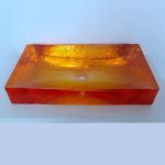 Amber Color Glazed Glass Wash Basin Tap Hole Free Glass Vessel Sinks for sale