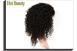 China Black 8A Glueless Deep Curl Human Hair Front Lace Wigs With 130% Density supplier