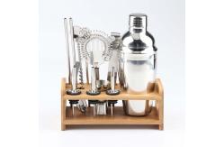 China Rustproof 24oz 13Pcs Stainless Steel Cocktail Set With Wooden Stand Base supplier