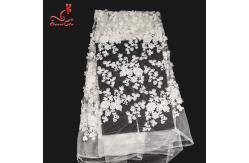 China White 3d Embroidered Lace Fabric For Wedding Dress With Elastic Nylon Net supplier