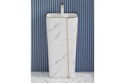 China Single Hole Cylindrical Ceramic Art Basin Marble Design With Gold Line supplier