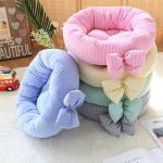  				Cute Bows Stripes Dog Beds Cotton Flocked Round Pet Cushion 	         for sale