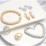 Pave Hip Hop Gold Plated Jewelry Cubic Zircon Cuban Bracelet Necklace Ring Earrings Set for sale