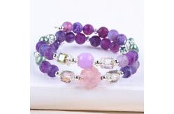 China 8MM Handmad DIY Weathered Agate Crystal Round Bead Adjustable Double Layer Bangle supplier