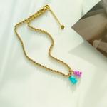 Custom Gold Plated Teddy Bear Pendant Necklace Lovely Artificial Cubic Zirconia for sale