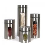 4 Piece Silver Stainless Steel Canister Set With Glass Windows for sale