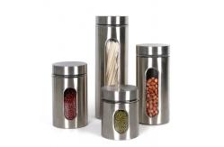 China 4 Piece Silver Stainless Steel Canister Set With Glass Windows supplier