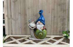 China OEM / ODM Magnesium Oxide Garden Statue Gnome Riding On Turtle Statue supplier