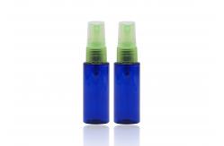 China 30 Ml Blue Refillable PET Plastic Spray Bottles With Light Green Mist Pump supplier