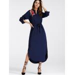 Mexican Embroidered Side Split Belt Dress