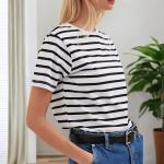 Unisex Striped Short Sleeve Round Neck T-Shirt Woven Technique Plain Dyed Women's Clothing for sale