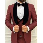 Lazio Burgundy Mens Tuxedo Suit Slim Fit Velvet Shawl Lapel Tuxedo