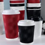 Black 8oz 12oz 16oz Paper Coffee Cups , Ripple Striped Corrugated Recyclable Paper Cups for sale