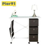 Practical Movable Home Office Computer Desk With 3 Fabric Drawers / Hanging Pocket