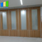 Classroom Wooden Folding Partition Walls Aluminum Frame With Tempered Frosted Glass for sale