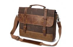 China Reusable Antiwear Canvas Leather Messenger Bag , 14 Inch Waxed Canvas Shoulder Bag supplier