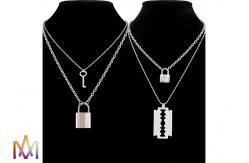 China Hiphop Double Layer Key Lock Engraved Mens Chain Necklace supplier