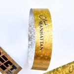 Plastic Golden Star Pattern Disposable Wristband Holographic With Logo Text Printed for Party/Events Occasion for sale