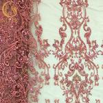 OEM Pink Beaded Lace Fabric For Evening Dress Garment for sale