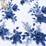 Dark Blue Wedding Dress Lace Fabric 55 inch Width Rhinestones Decoration for sale