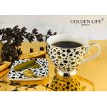 Fine Bone China Spot With Real Gold Design With 9.5cm Square Dish Footed Coffee Mug for sale