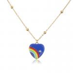 Rainbow Enamel 14k Gold Jewelry Thin Bead Chain Necklace Heart Shaped for sale