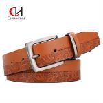 125cm Mens Embossed Leather Belt Zinc Alloy Needle Buckle Vintage for sale