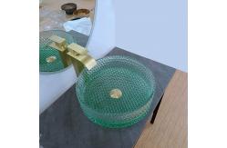 China Diamond Shape Crystal Glass Vessel Sinks Table Top Wash Basin Green Bottom supplier