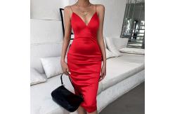 China Solid Color 98cm Sexy Women Dresses , Backless Bodycon Strap Dress V Neck supplier