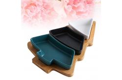China Festive Bamboo Table Tray with Three Removable Ceramic Dishes and Christmas Tree Shape supplier