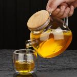 Large Spout 1000ml Clear Glass Teapot Safe Water Kettle With Bamboo Lid