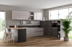 China U Shaped Lacquer Kitchen Cabinet Tailored White And Grey Kitchen Cabinet supplier