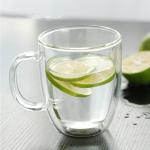 High Borosilicate Double Wall Glass Tumbler , Transparent Tea Cup With Bamboo Lid